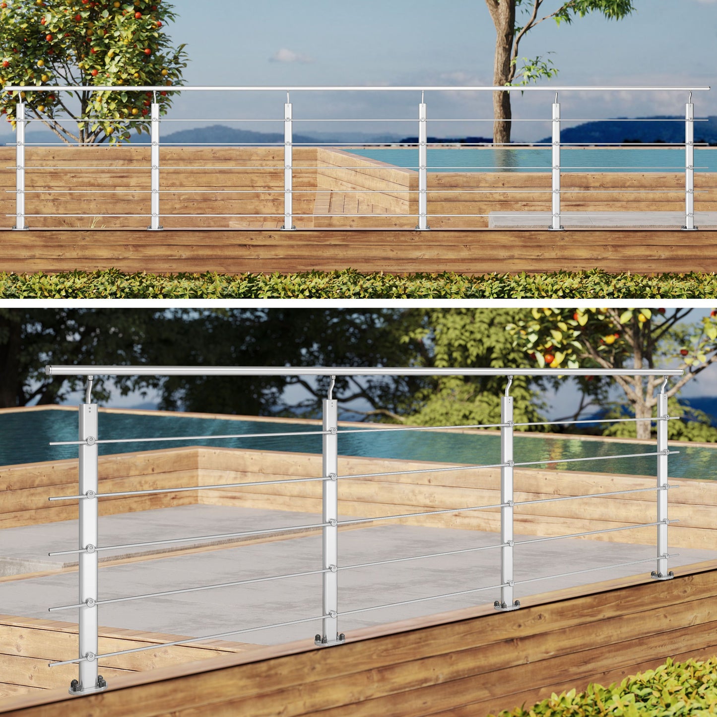 Ringhiera Parapetto in Alluminio Argento o Nero Opaco — Disponibile in 3 Misure: L. 100/150/200 cm — Montaggio a Pavimento per Interni ed Esterni#Argento