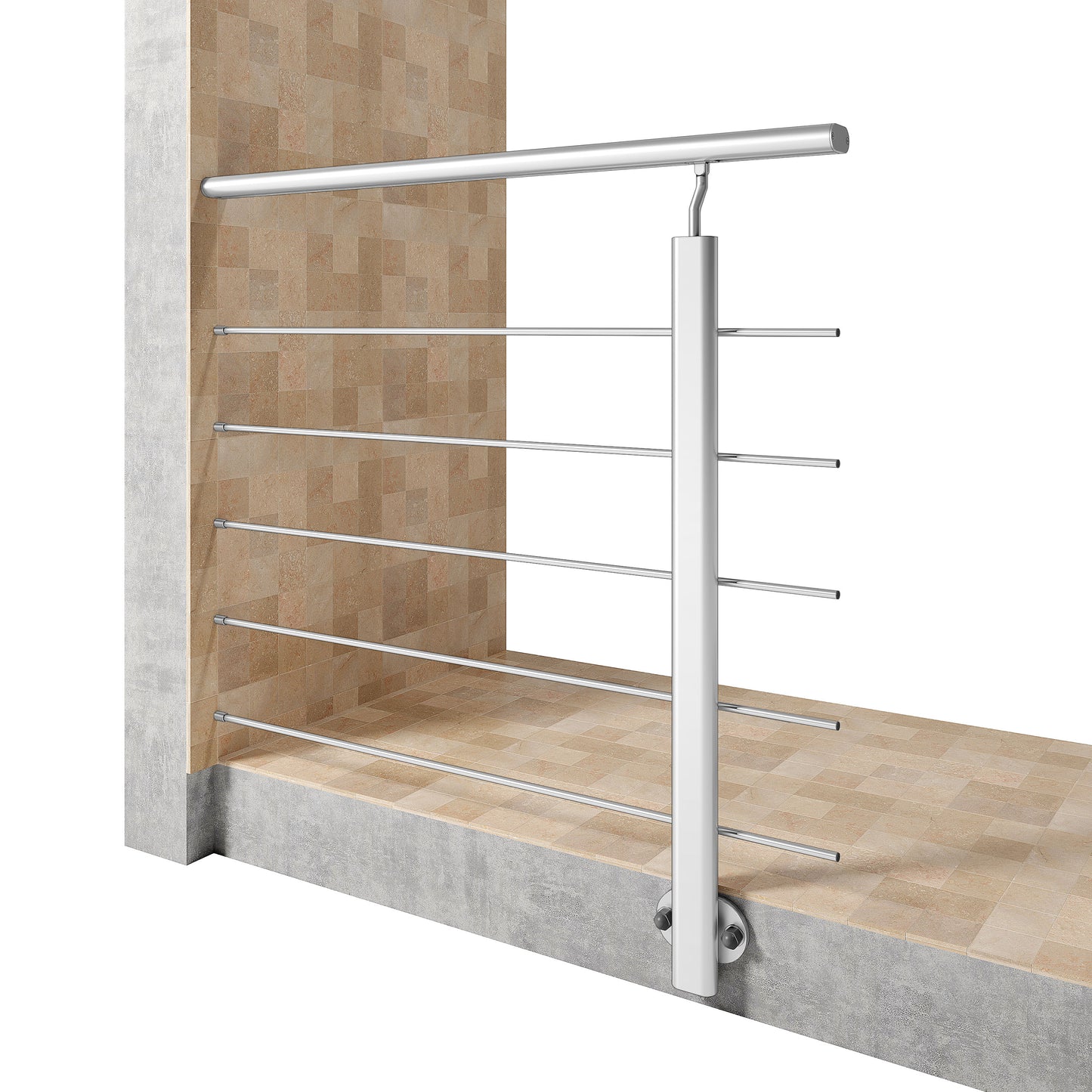 Ringhiera Parapetto in Alluminio Nero Opaco o Argento Opaco L. 100/150/200 cm a Montaggio a Parete, con supporto di collegamento a Parete#Argento