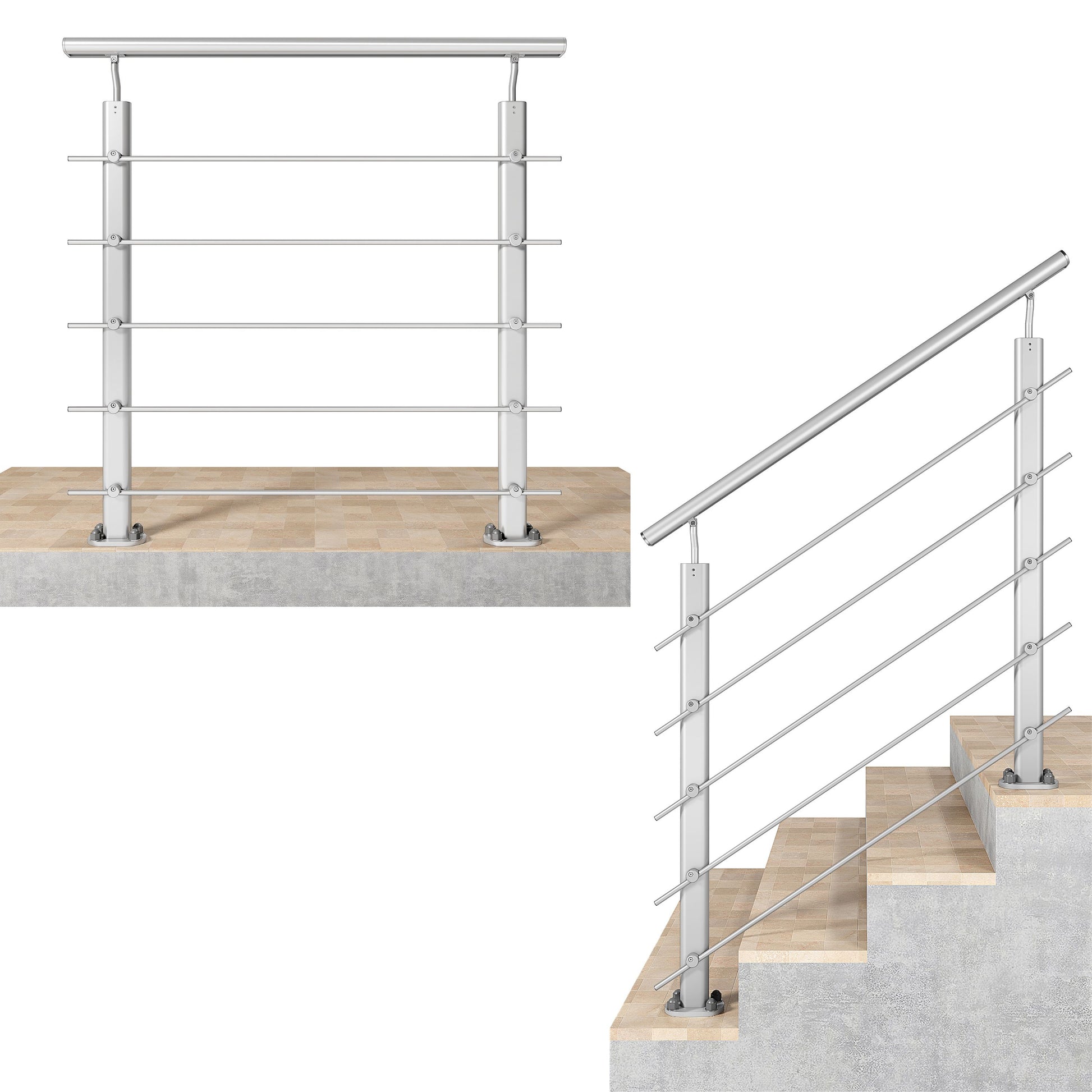 Ringhiera Parapetto in Alluminio Argento o Nero Opaco — Disponibile in 3 Misure: L. 100/150/200 cm — Montaggio a Pavimento per Interni ed Esterni#Argento