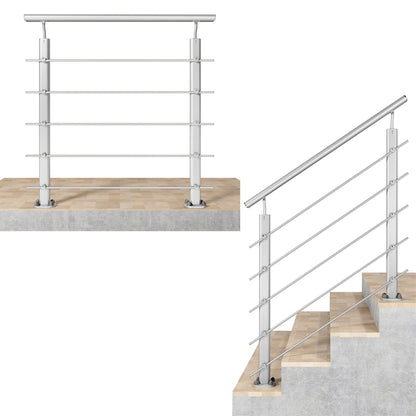 Ringhiera Parapetto in Alluminio Argento o Nero Opaco — Disponibile in 3 Misure: L. 100/150/200 cm — Montaggio a Pavimento per Interni ed Esterni#Argento