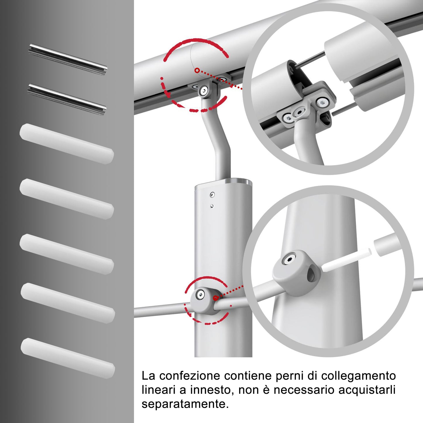 Ringhiera Parapetto in Alluminio Argento o Nero Opaco — Disponibile in 3 Misure: L. 100/150/200 cm — Montaggio a Pavimento per Interni ed Esterni#Argento