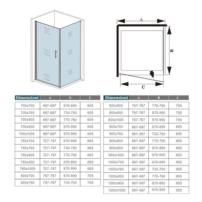 Aica Box Doccia Angolare Porta Battente con Parete Laterale e Barra Stabilizzatrice 140cm in Vetro Temperato 6mm Trasparente Anticalcare Cromo Lucido