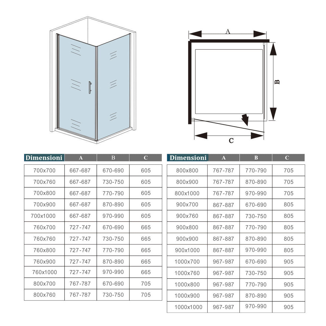 Aica 195 cm Box Doccia Angolare Porta Battente e Parete Fissa Vetro 6 mm Temperato Anticalcare Barra Stabilizzatrice