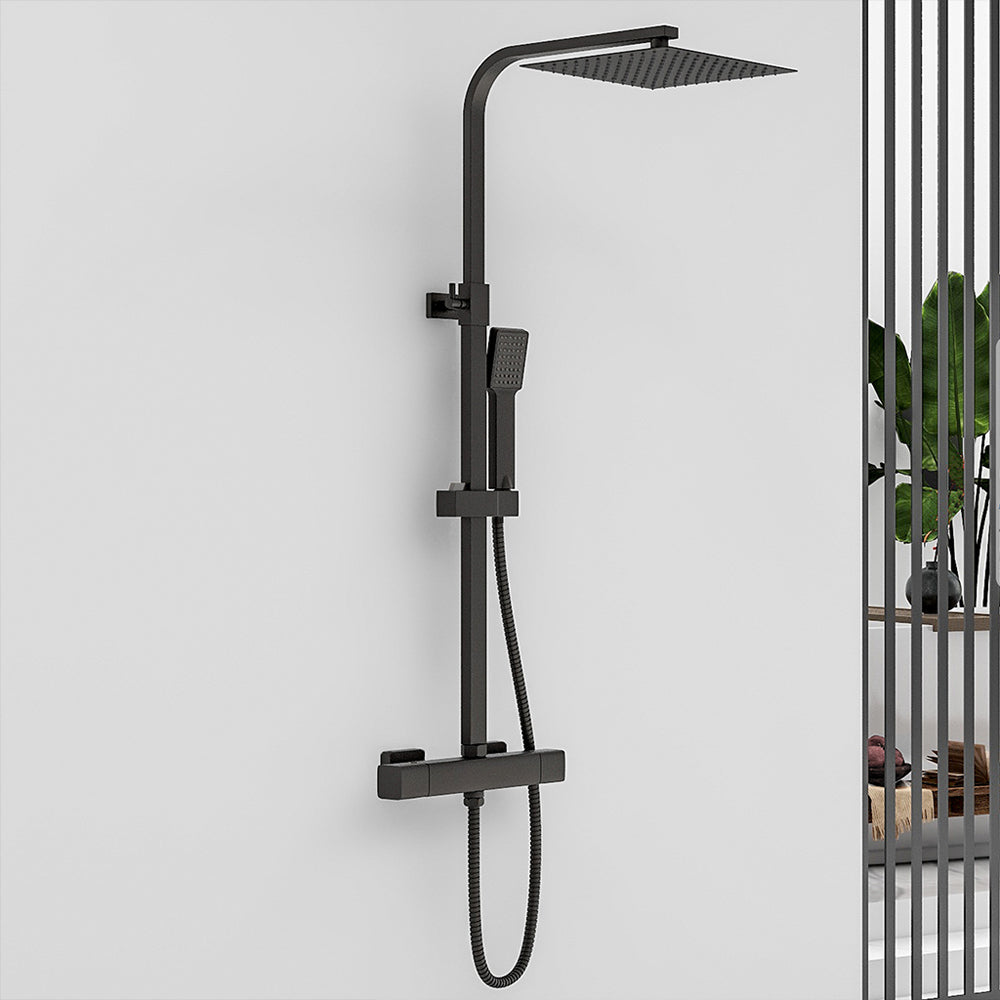 AICA Colonna Doccia con Miscelatore Termostatico, Rubinetto Doccia 300x45mm, Soffione Doccia Quadrato in Acciaio Inox 25x25cm, Altezza Regolabile, Set Doccia Completo, Nero opaco / Cromato Nero opaco - Consegna gratuita