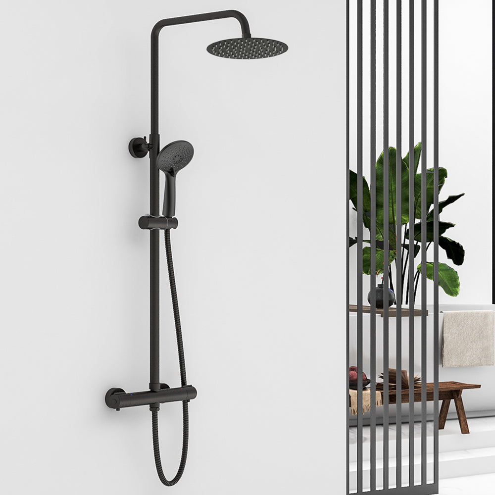 AICA Colonna Doccia con Miscelatore Termostatico, Rubinetto Doccia 300x45mm, Soffione Doccia Tondo in Acciaio Inox 25cm, Altezza Regolabile, Set Doccia Completo, Cromato o Nero opaco Nero opaco - Consegna gratuita