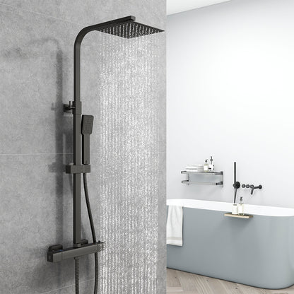 AICA Colonna Doccia con Miscelatore Termostatico, Soffione Doccia Quadrato in Acciaio Inox, Set Doccia Completo, Altezza Regolabile, Rubinetto Doccia, Cromato ou Matt Black Nero opaco