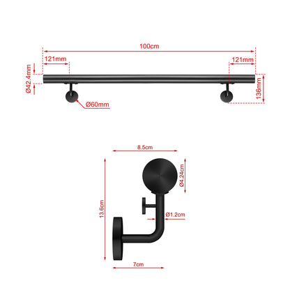 Corrimano Inox 304 nero opaco 80-100-120-150-180-200-220-240 cm per Scale Interne ed Esterne 100cm Black