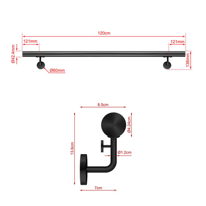 Corrimano Inox 304 nero opaco 80-100-120-150-180-200-220-240 cm per Scale Interne ed Esterne 120cm Black