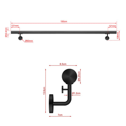 Corrimano Inox 304 nero opaco 80-100-120-150-180-200-220-240 cm per Scale Interne ed Esterne 150cm Black