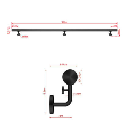 Corrimano Inox 304 nero opaco 80-100-120-150-180-200-220-240 cm per Scale Interne ed Esterne 200cm Black