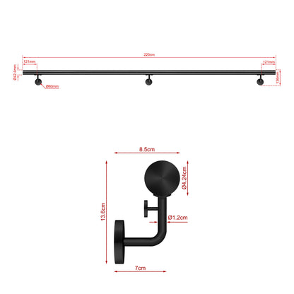 Corrimano Inox 304 nero opaco 80-100-120-150-180-200-220-240 cm per Scale Interne ed Esterne 220cm Black