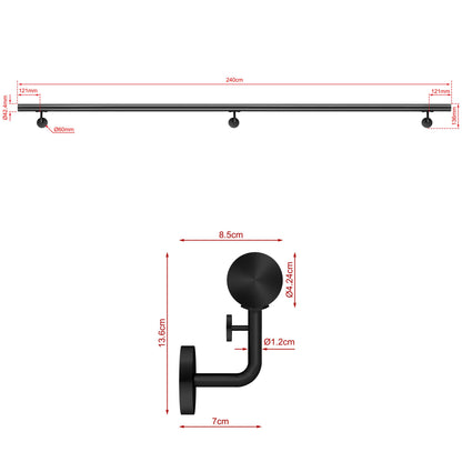 Corrimano Inox 304 nero opaco 80-100-120-150-180-200-220-240 cm per Scale Interne ed Esterne 240cm Black