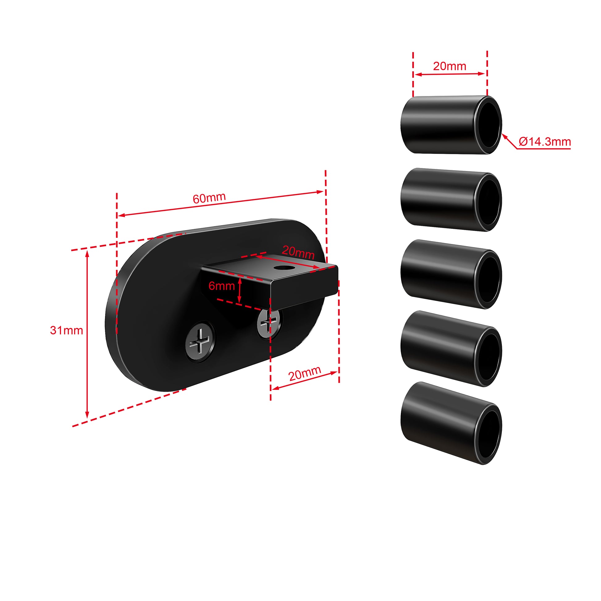Kit connettori per attacco a parete per ringhiera in alluminio, Nero Opaco / Argento Opaco Nero