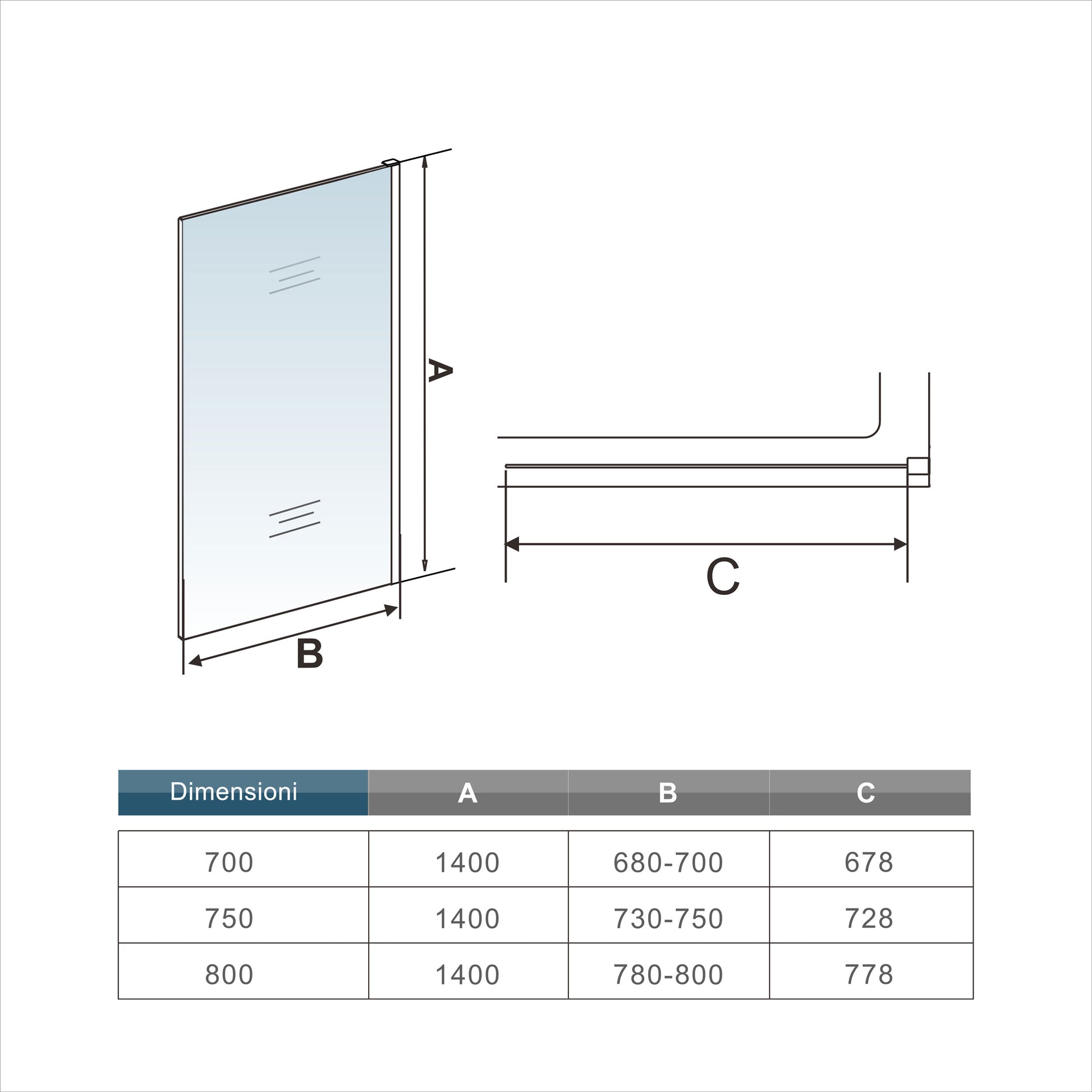 140cm Sopravasca WALK IN Parete Fissa Doccia Per Vasca Pannello Singolo Vetro Temperato 6mm Trasparente Anticalcare Cromato Lucido