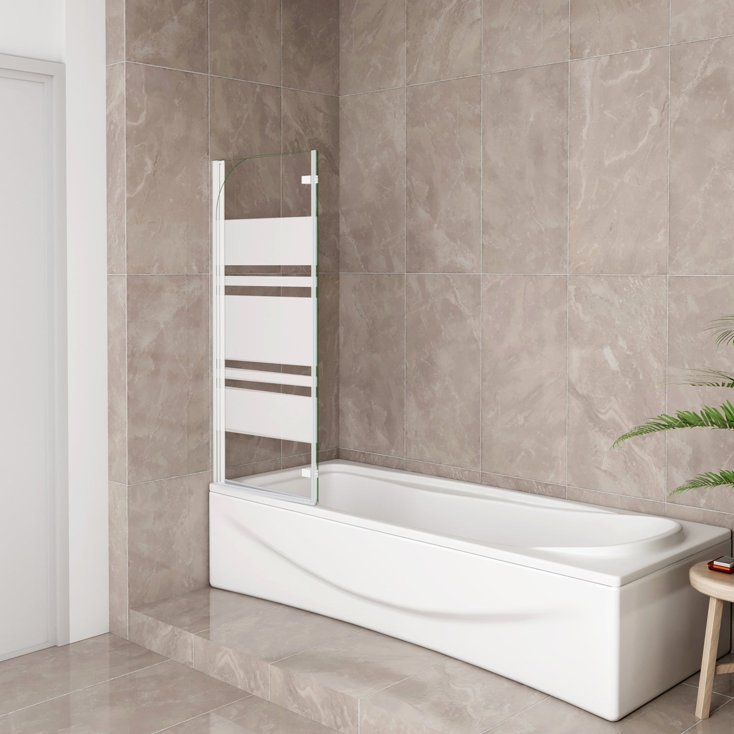 Sopravasca 90-120x140 cm Parete per Vasca da Bagno 2 Ante Movibili Montaggio Verso Sinistro Vetro 6 mm Temperato Anticalcare Serigrafia Bianca