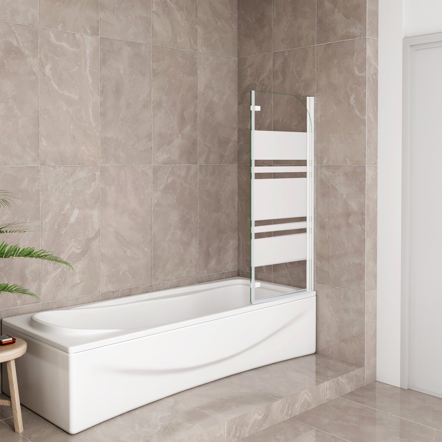 Sopravasca 90-120x140 cm Parete per Vasca da Bagno 2 Ante Movibili Montaggio Verso Destro Vetro 6 mm Temperato Anticalcare Serigrafia Bianca