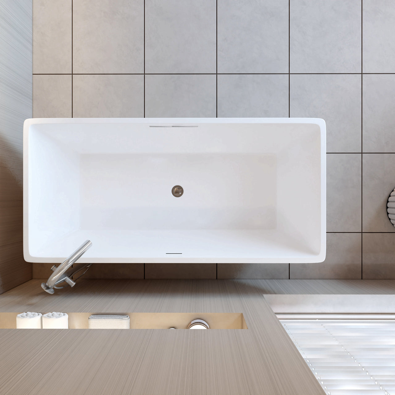 Vasca da Bagno a Isola 150x72x56/170x80x58 cm Vasca da Bagno Freestanding in Acrilico Bianco Rettangolare