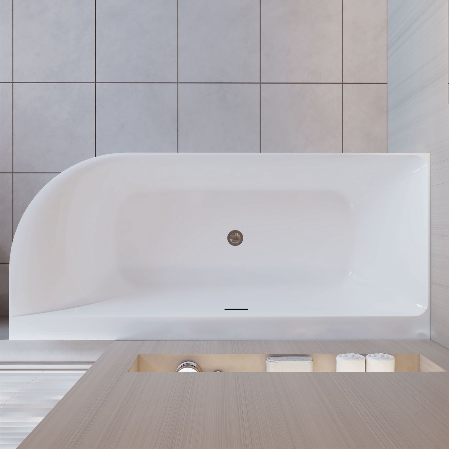 Vasca da Bagno a Isola in Acrilico 165x75x60 cm /180x80x60 cm Semi-Freestanding Colore Bianco Angolo a Parete verso Sinistro/Destro