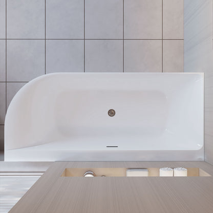 Vasca da Bagno a Isola in Acrilico 165x75x60 cm /180x80x60 cm Semi-Freestanding Colore Bianco Angolo a Parete verso Sinistro/Destro