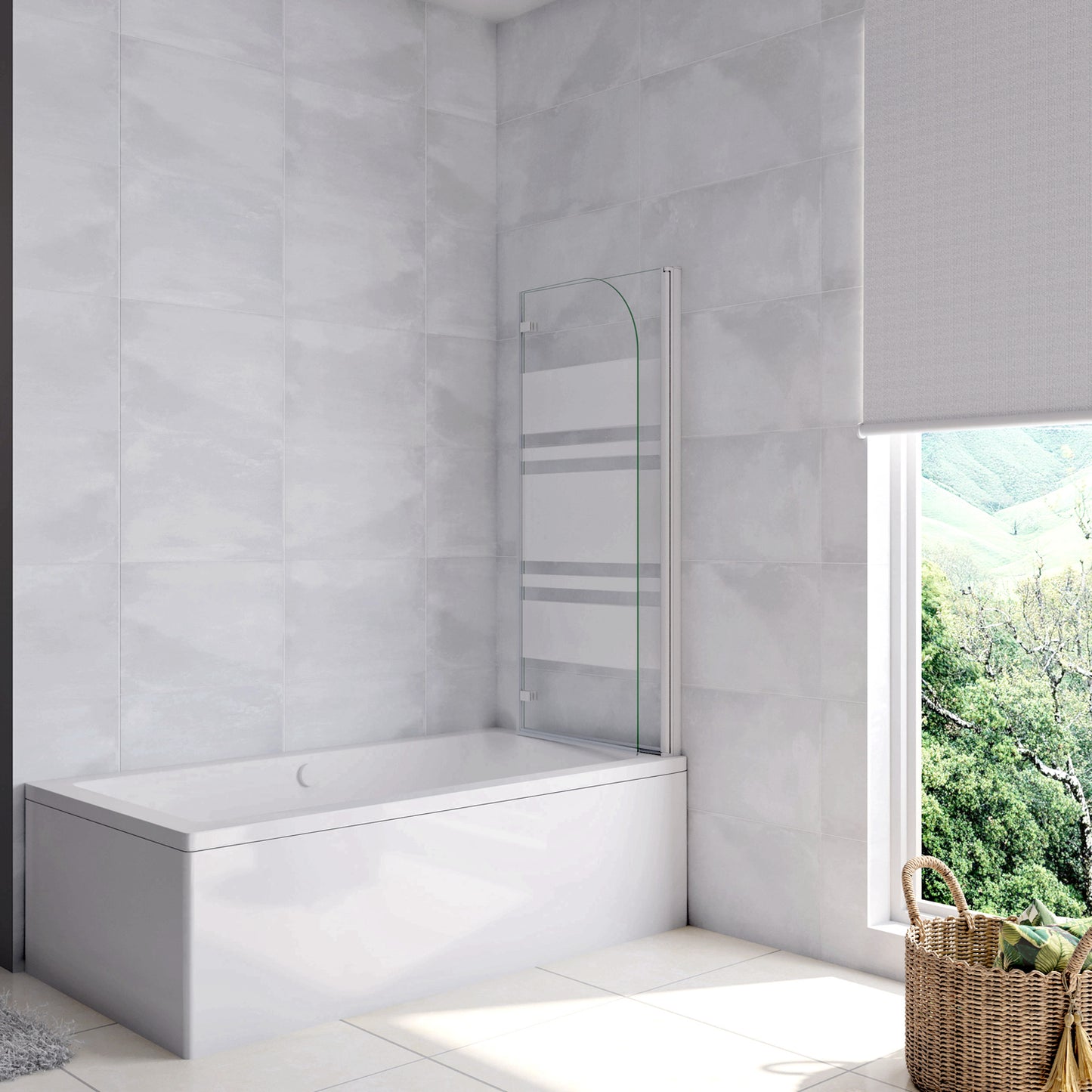 Aica 140 cm Sopravasca da Bagno Due Ante Mobili verso Sinistro/Destro Vetro 6mm Temperato Anticalcare Fascie Centrali in Serigrafato Bianco Opaco