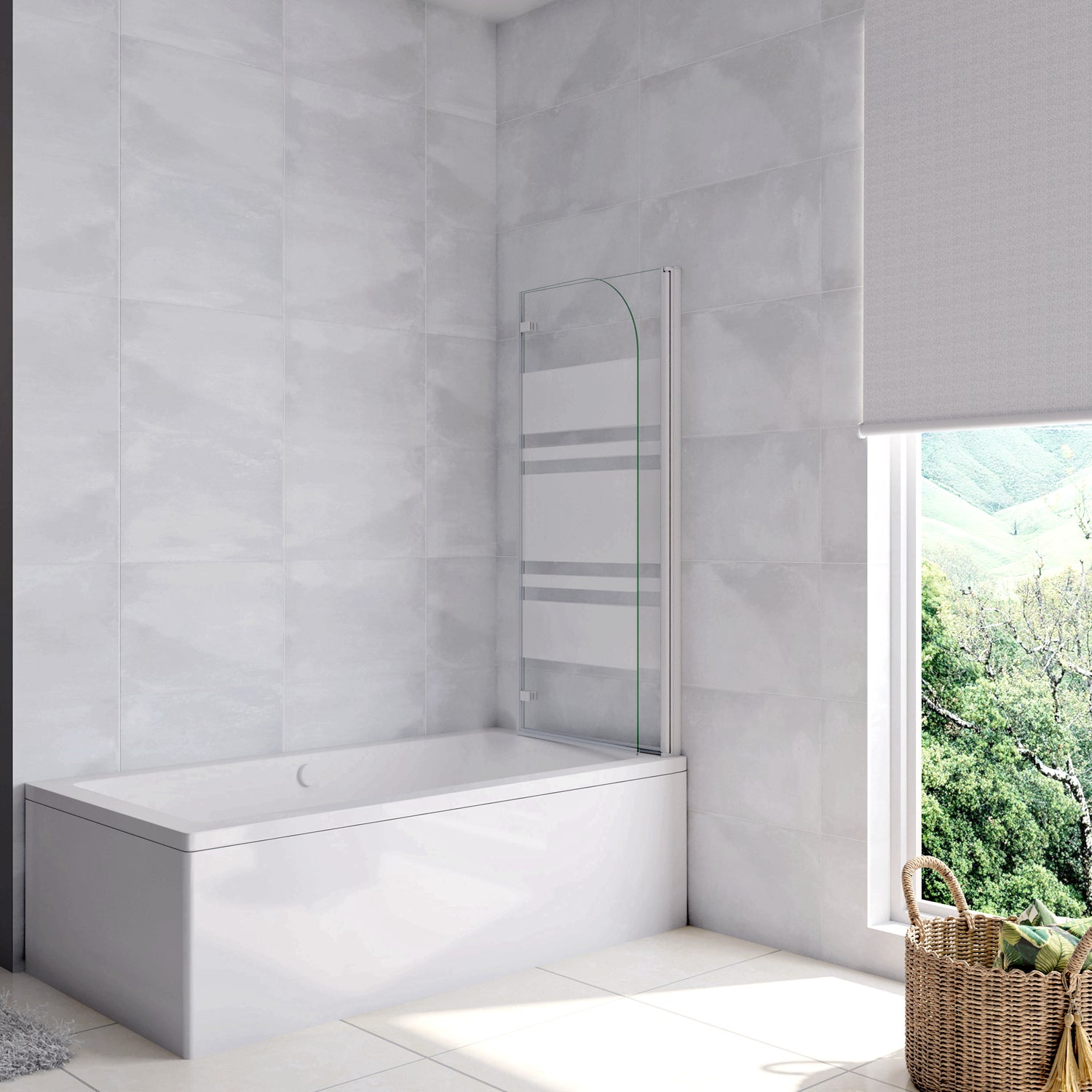 Aica 140 cm Sopravasca da Bagno Due Ante Mobili verso Sinistro/Destro Vetro 6mm Temperato Anticalcare Fascie Centrali in Serigrafato Bianco Opaco