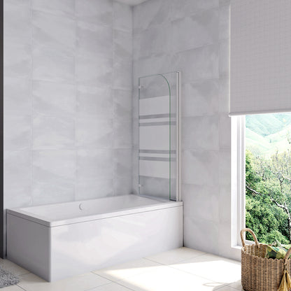 Aica 140 cm Sopravasca da Bagno Due Ante Mobili verso Sinistro/Destro Vetro 6mm Temperato Anticalcare Fascie Centrali in Serigrafato Bianco Opaco