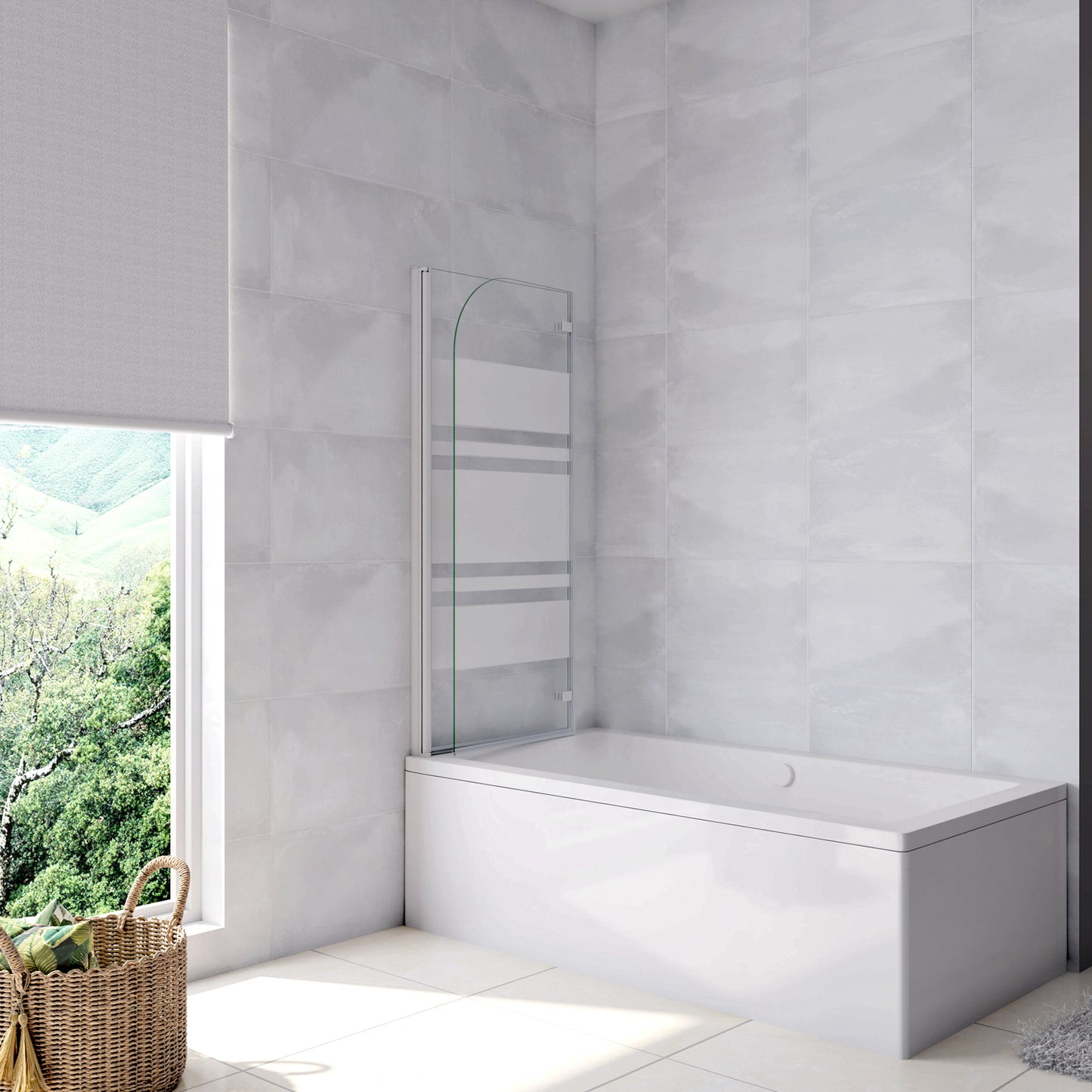 Aica 140 cm Sopravasca da Bagno Due Ante Mobili verso Sinistro/Destro Vetro 6mm Temperato Anticalcare Fascie Centrali in Serigrafato Bianco Opaco