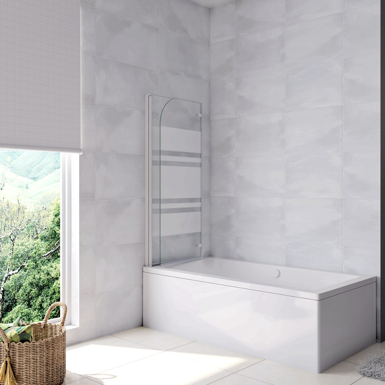 Aica 140 cm Sopravasca da Bagno Due Ante Mobili verso Sinistro/Destro Vetro 6mm Temperato Anticalcare Fascie Centrali in Serigrafato Bianco Opaco