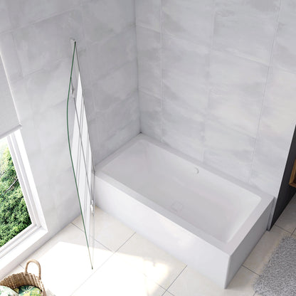 Aica 140 cm Sopravasca da Bagno Due Ante Mobili verso Sinistro/Destro Vetro 6mm Temperato Anticalcare Fascie Centrali in Serigrafato Bianco Opaco