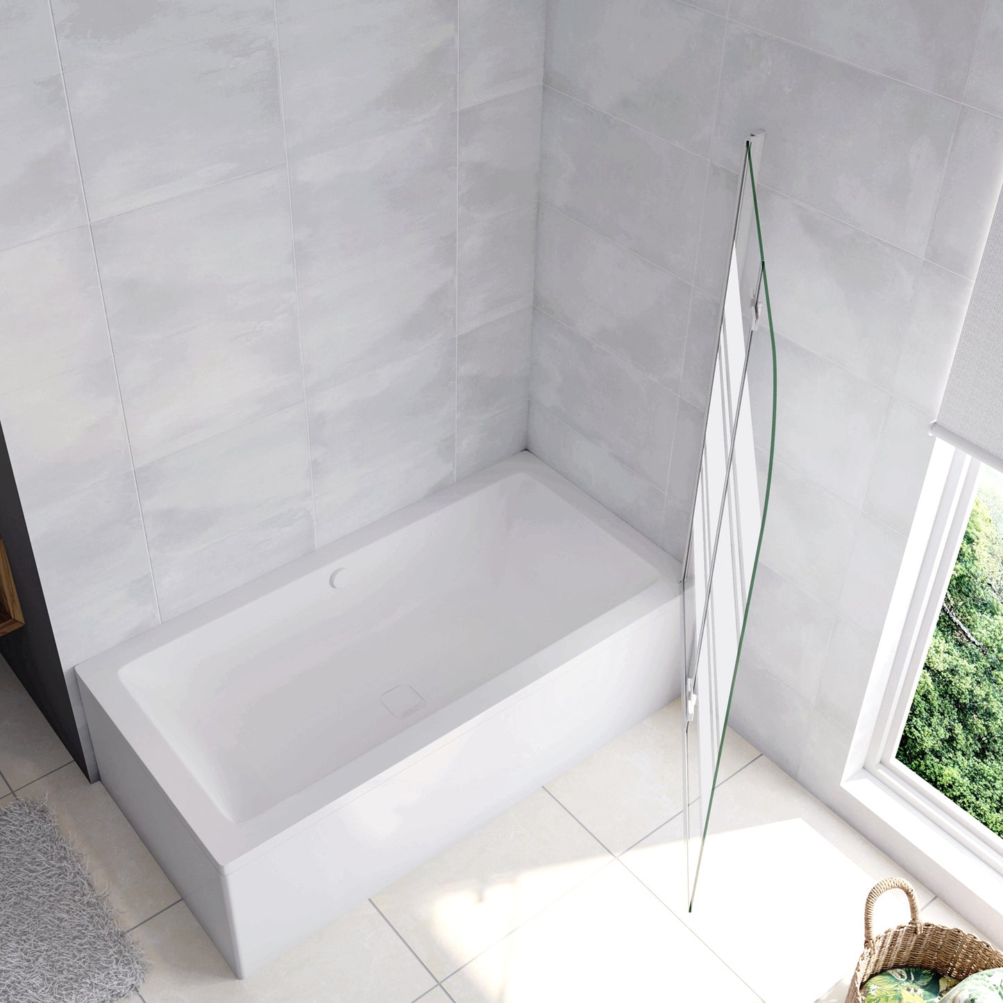 Aica 140 cm Sopravasca da Bagno Due Ante Mobili verso Sinistro/Destro Vetro 6mm Temperato Anticalcare Fascie Centrali in Serigrafato Bianco Opaco