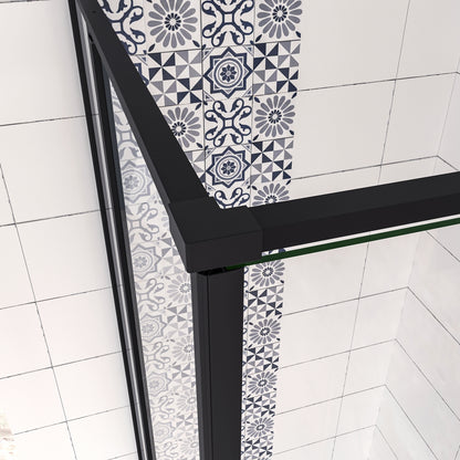 Box Doccia Angolare 80/90/100/120x80/90/100/120 cm H.185 cm Doppia Porta Battente in Vetro Temperato Trasparente Anticalcare 6 mm Profilo Nero Opaco
