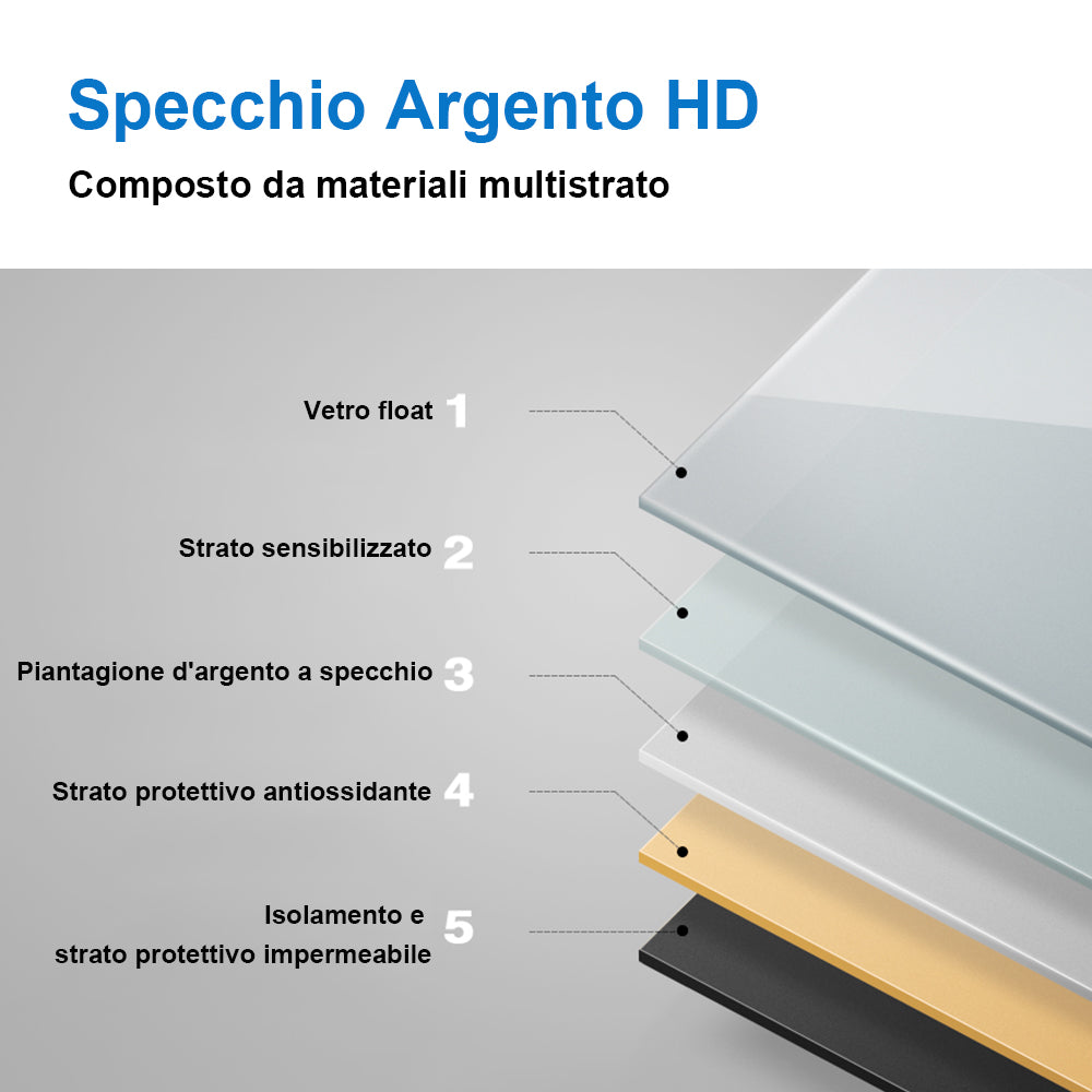 Aica Specchio quadrato cm 100??60 da parete con Led, Anti-appannamento, Luce Bianca 6000K, IP44