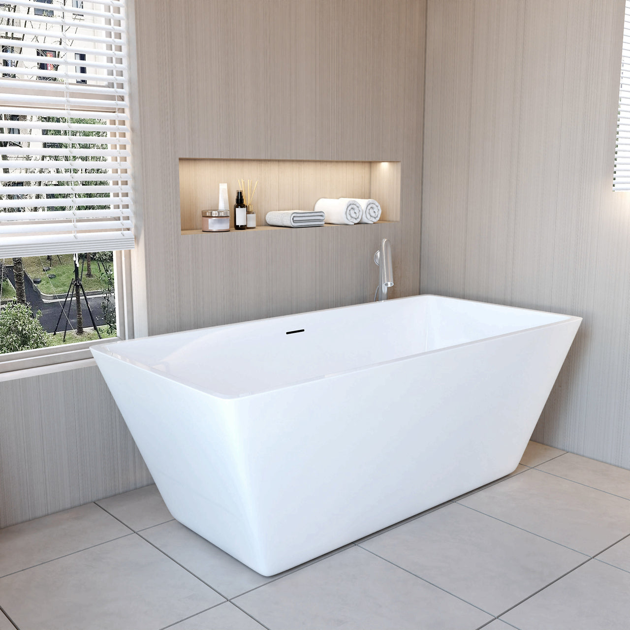 Vasca da Bagno a Isola 150x72x56/170x80x58 cm Vasca da Bagno Freestanding in Acrilico Bianco Rettangolare