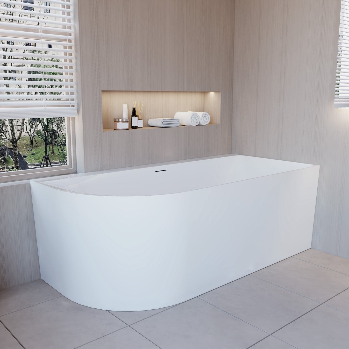 Vasca da Bagno a Isola in Acrilico 165x75x60 cm /180x80x60 cm Semi-Freestanding Colore Bianco Angolo a Parete verso Sinistro/Destro