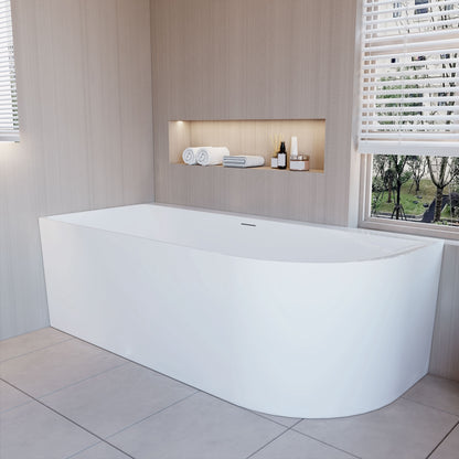 Vasca da Bagno a Isola in Acrilico 165x75x60 cm /180x80x60 cm Semi-Freestanding Colore Bianco Angolo a Parete verso Sinistro/Destro