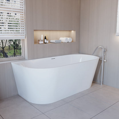 Vasca a Isola o da Parete 150x75x58 cm/170x80x60cm Vasca da Bagno Semi-Freestanding in Acrilico Bianco Ovale