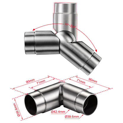 Kit Connettore Dritto/Angolo Regolabile per Ringhiere in Acciaio Inox Diametro 42.4 mm Configuratore per Corrimano per Ringhiere a 3/5 Traversi