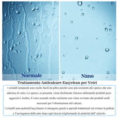 Parete Fissa Doccia Walk In Vetro Temperato Trasparente Anticalcare 6mm con Barra Stabilizzatrice Nero Opaco