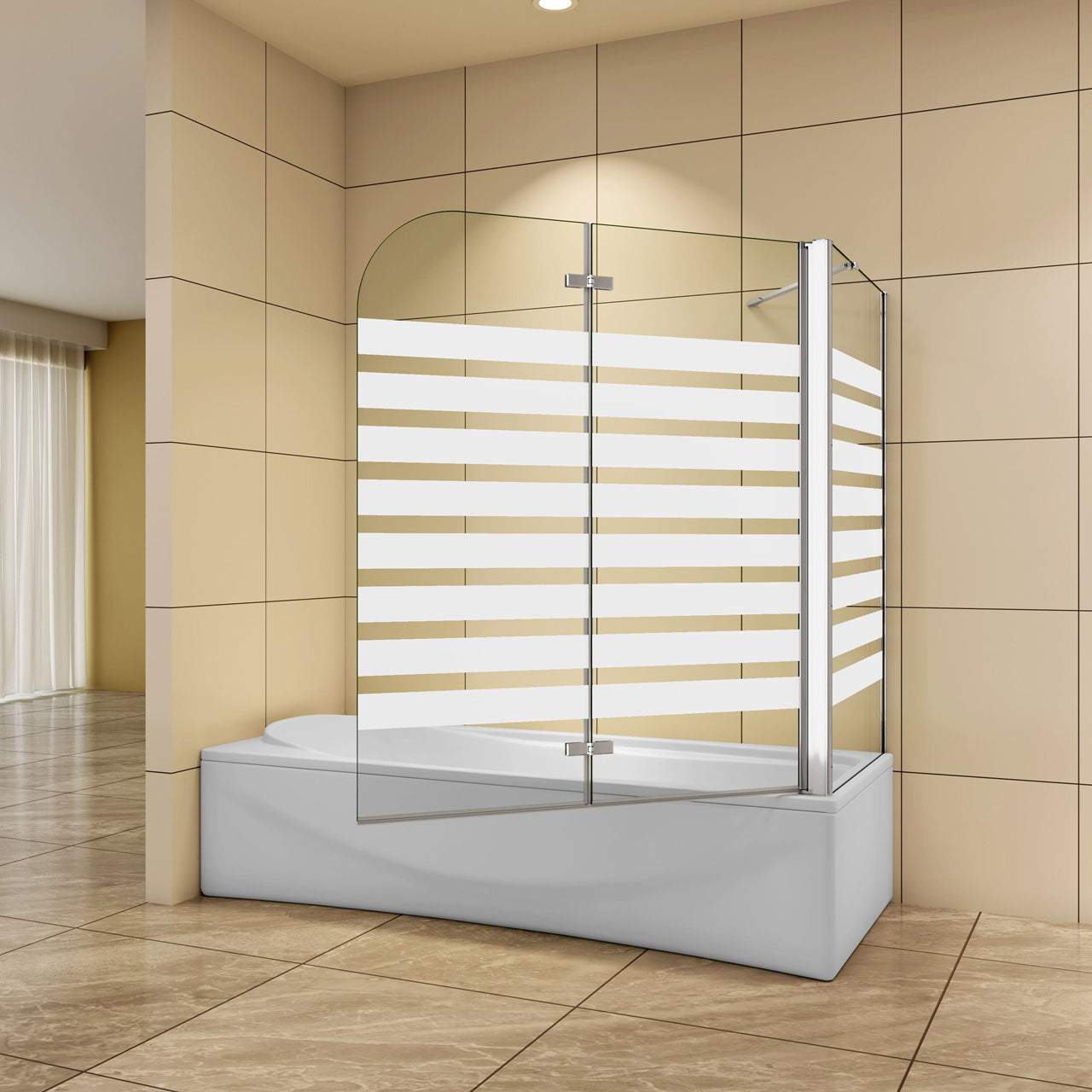 Aica H.140 cm Sopravasca da Bagno con Lato Fisso 2 Ante Pieghevoli verso Sinistro/Destro Vetro 6mm Anticalcare in Serigrafato Bianco Opaco 120x140 Verso Destro 70