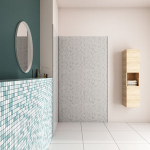 H.210 cm Pannello Doccia ad Angolo Realizzato in Alluminio da 3 mm con Profili Finitura Grigio Cemento per Rivestimento Parete Bagno