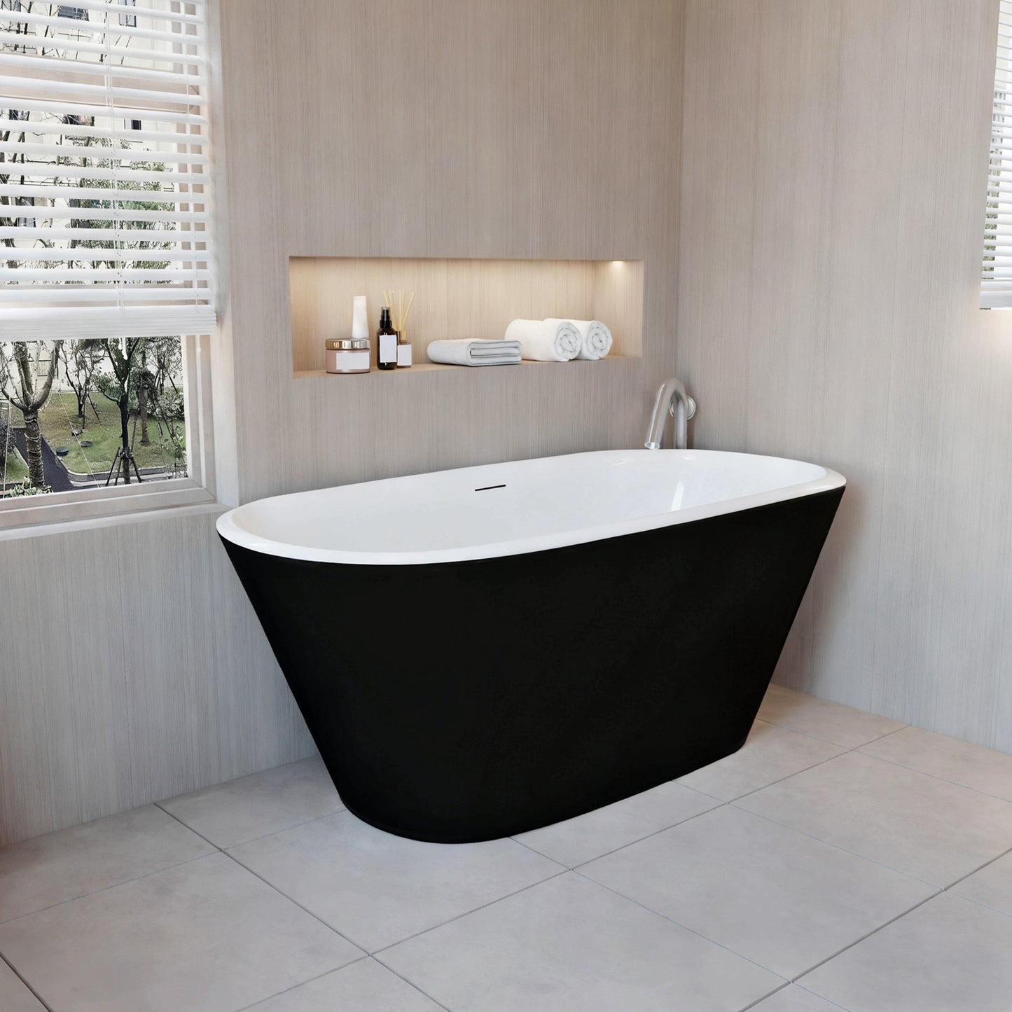 Vasca da Bagno a Isola 150x72x60 /170x78x60cm Vasca da Bagno Freestanding in Acrilico Nero Ovale