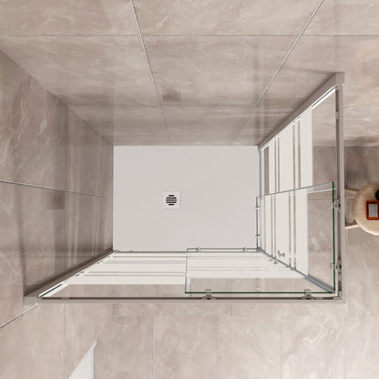 185 cm Box Doccia Angolare 70-80-90-100x70-80-90-100 cm Porte Scorrevoli Vetro Temperato 5 mm Anticalcare Fascie in Serigrafato Telaio Bianco Opaco