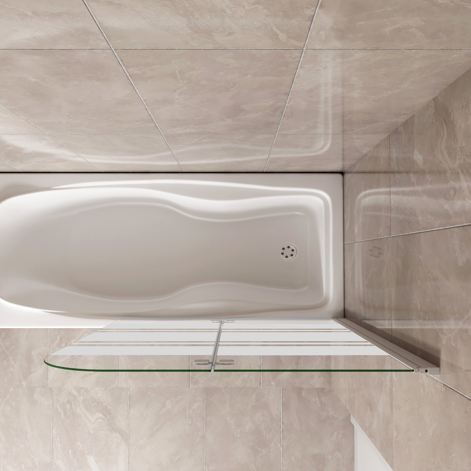 Sopravasca 90-120x140 cm Parete per Vasca da Bagno 2 Ante Movibili Montaggio Verso Destro Vetro 6 mm Temperato Anticalcare Serigrafia Bianca