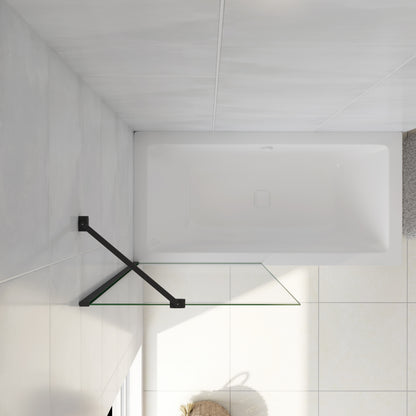 Parete Doccia Per Vasca 40-70x130 cm Sopravasca Walk in Vetro Temperato 5 mm Trasparente Anticalcare Barra Stabilizzatrice 45 cm Nero Opaco