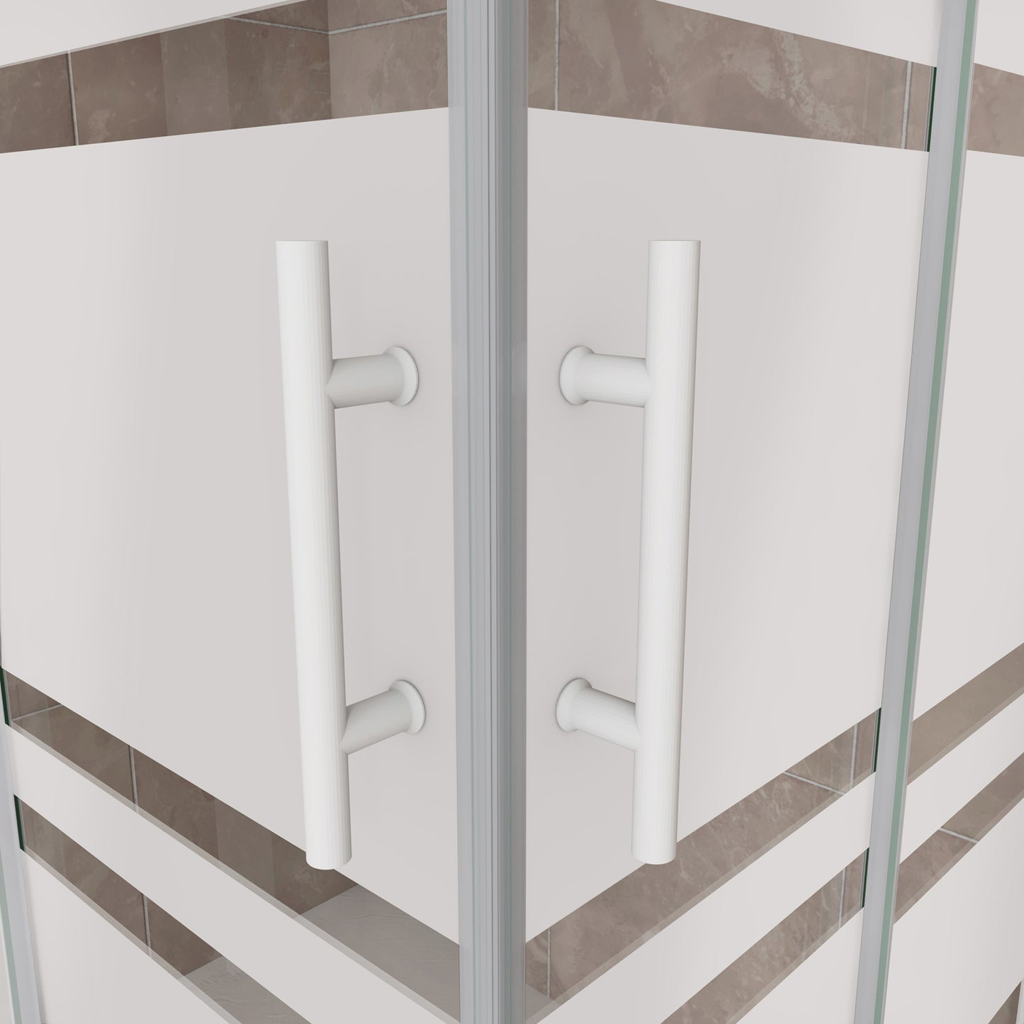 185 cm Box Doccia Angolare 70-80-90-100x70-80-90-100 cm Porte Scorrevoli Vetro Temperato 5 mm Anticalcare Fascie in Serigrafato Telaio Bianco Opaco
