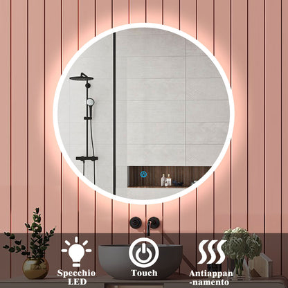 Aica 90/100/120cm Interruttore Tocco, Antiappannamento, Specchio Tondo, IP44, Retroilluminato 120×120cm