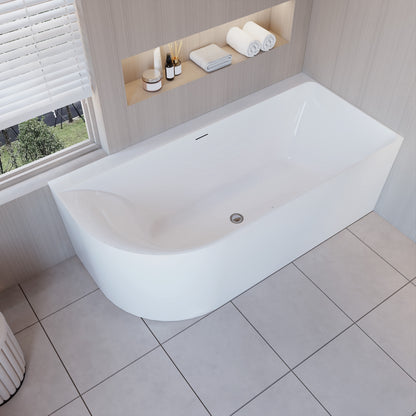 Vasca da Bagno a Isola in Acrilico 165x75x60 cm /180x80x60 cm Semi-Freestanding Colore Bianco Angolo a Parete verso Sinistro/Destro