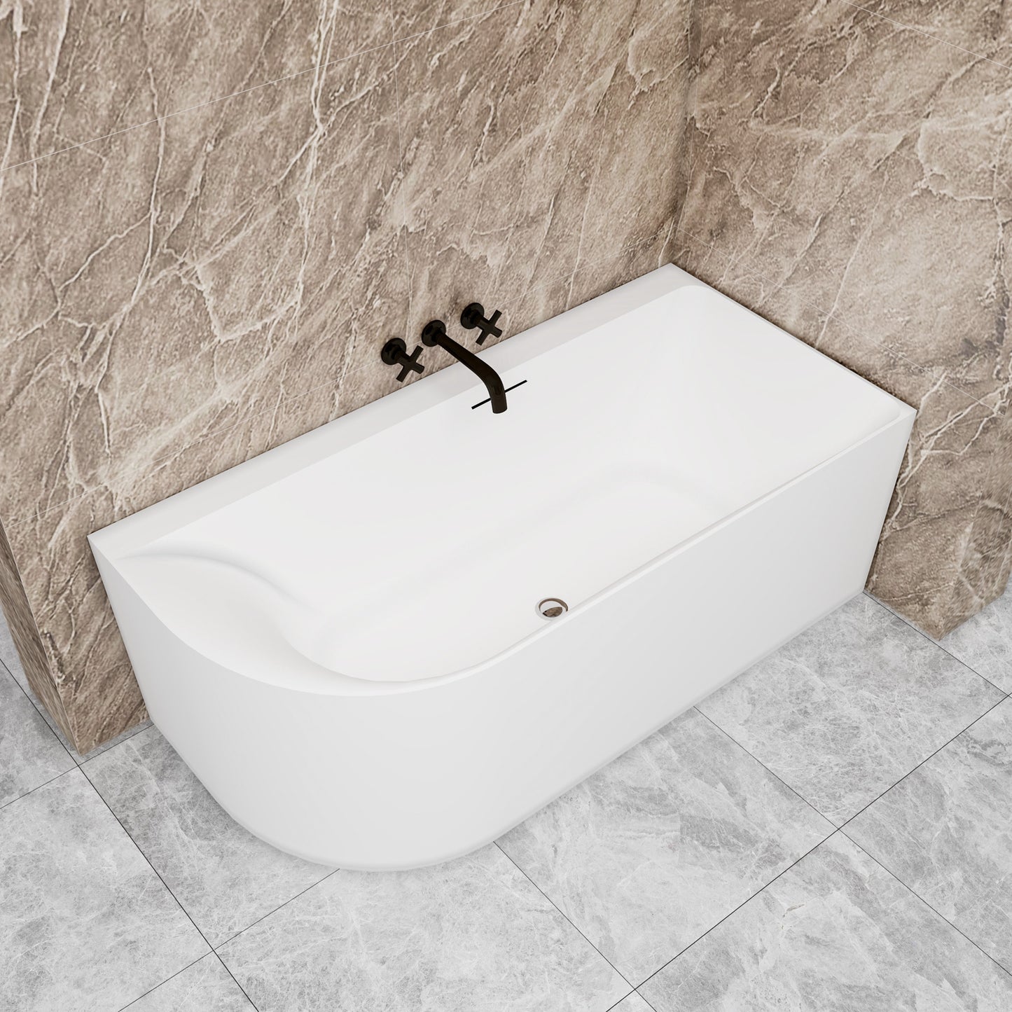 Vasca a Isola Angolare Asimmetrica SINISTRA/DESTRO 165x75x60 cm /180×80x60 cm Bianco Vasca da Bagno Semi-Freestanding in Acrilico