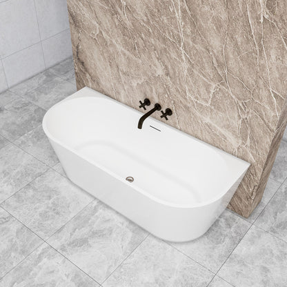 Vasca da bagno semi-freestanding ovale in acrilico bianco, dimensione 150x75x58 cm /170x80x60 cm , posizionabile a isola o a parete.