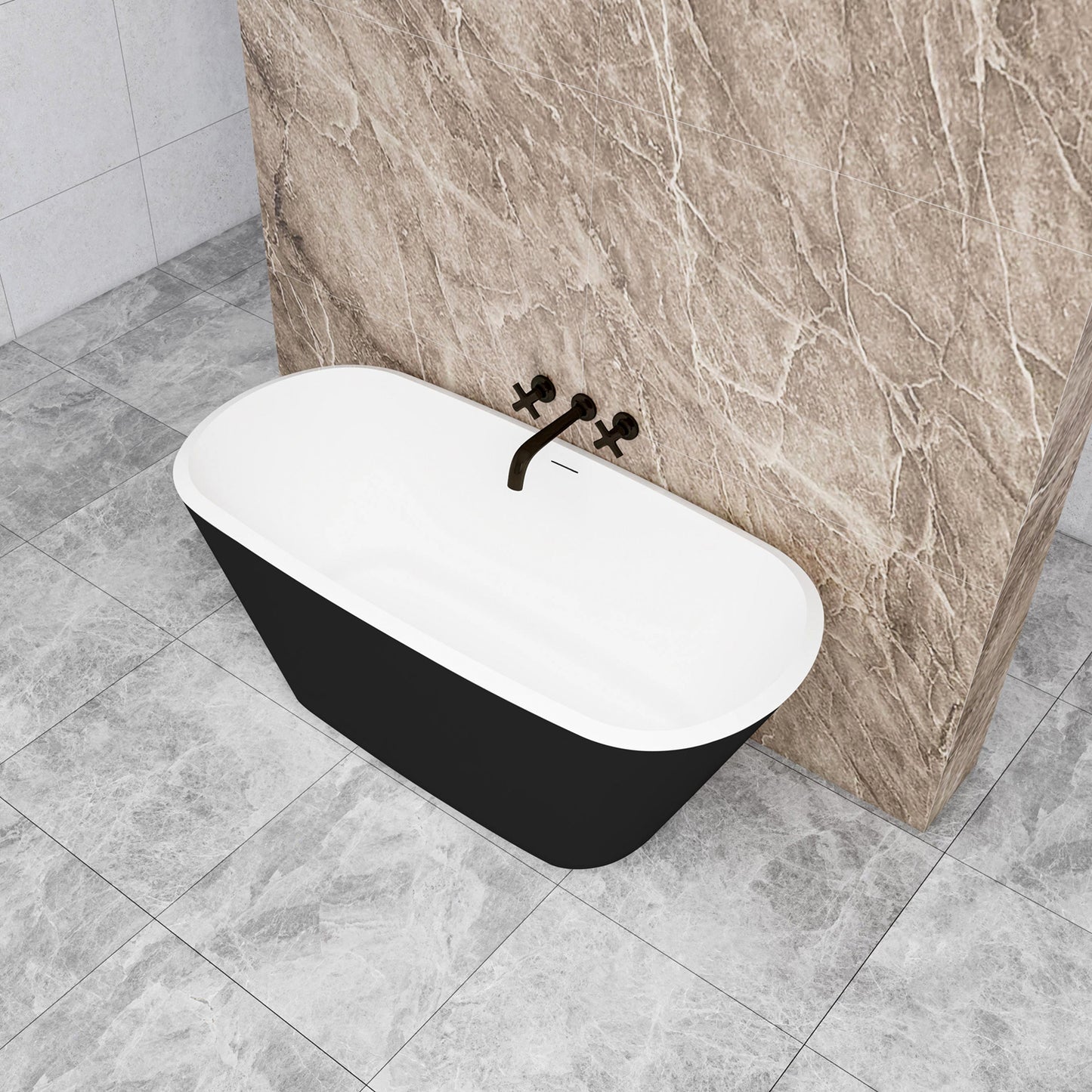 Vasca da Bagno a Isola Freestanding in Acrilico da 150x72x60 /170x78x60cm, Colore Nero, Forma Ovale